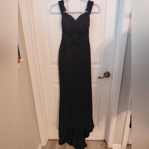 May Queen Couture Lace Applique Black Maxi Dress Prom Formal Wedding Size 4